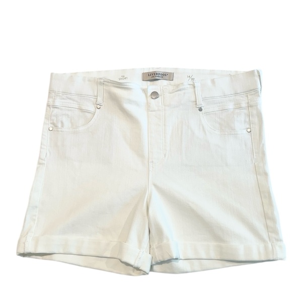 Liverpool Pants - Liverpool Los Angeles The Short High Rise Stretch White Cuffed Jean Shorts 14